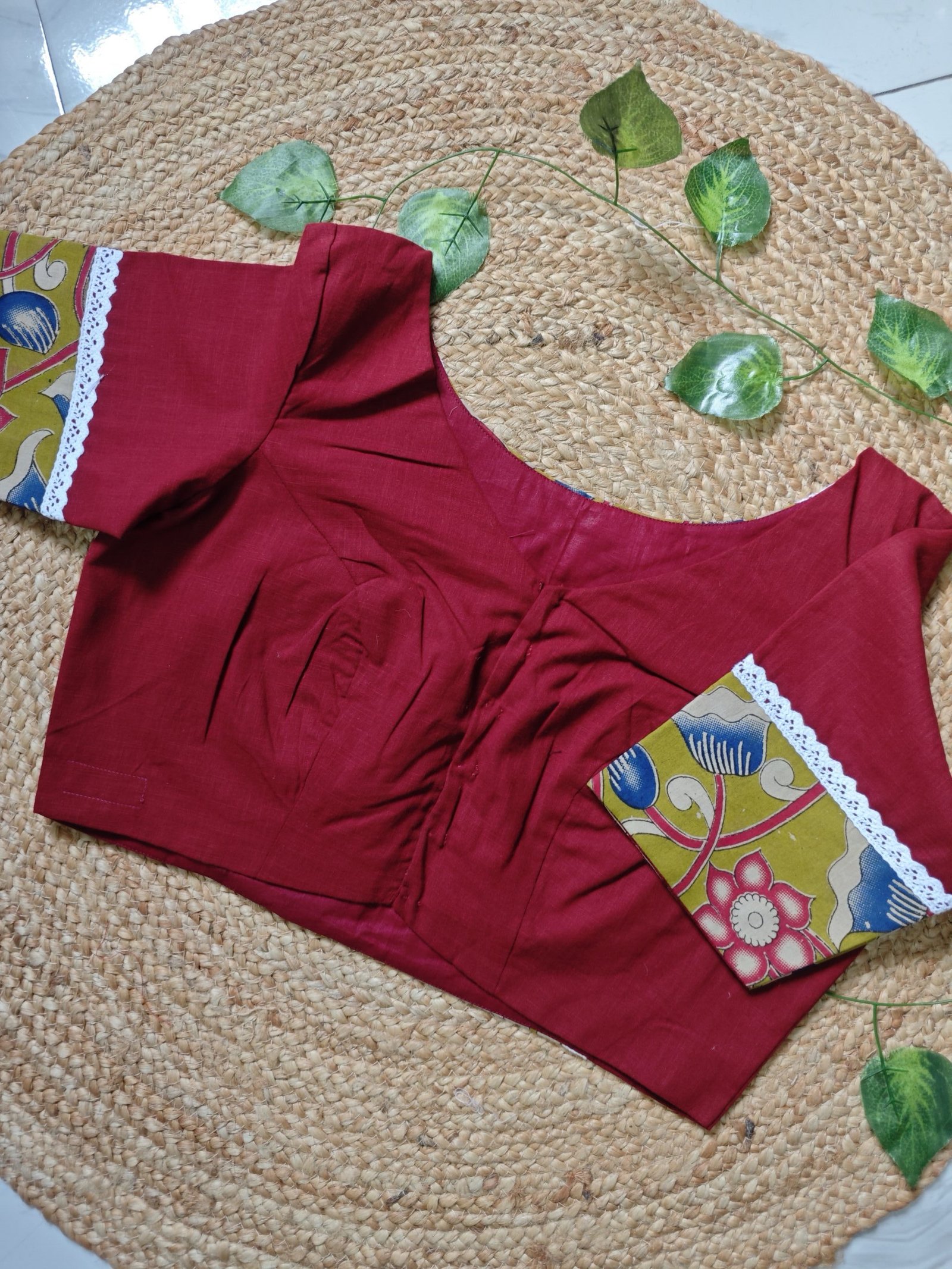 Maroon Cotton Kalamkari Blouse