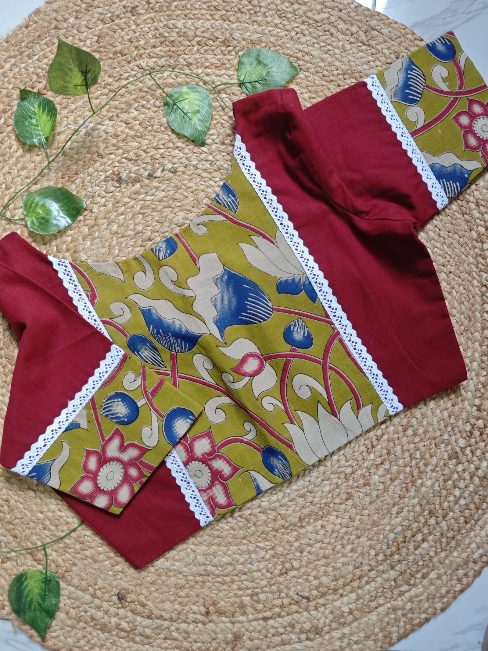 Maroon Cotton Kalamkari Blouse - Image 2