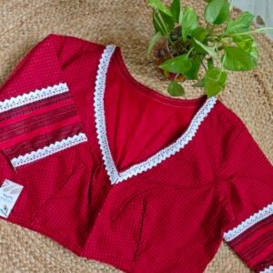 Red Jamdani Checked Cotton Lace Blouse