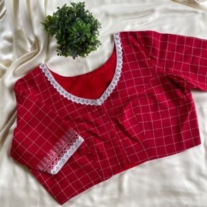 Red Katha Check Jamdani Blouse
